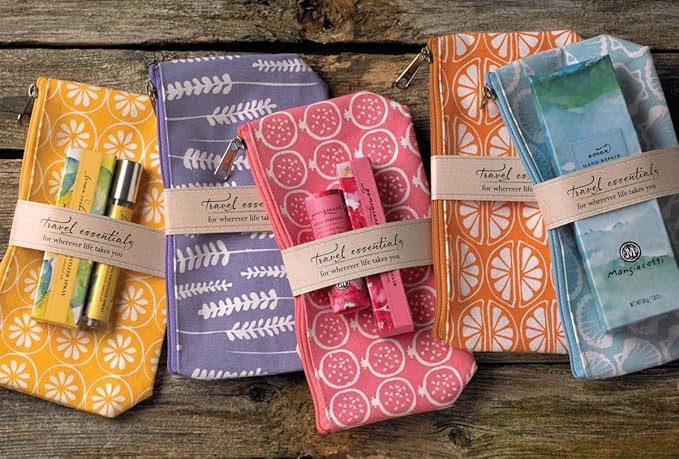 Cosmetic Bag Travel Essentials Canvas Makeup Pouch Toiletry Bags, 4.75" x 8.5", Jasmine Plum-BrightBean Baby