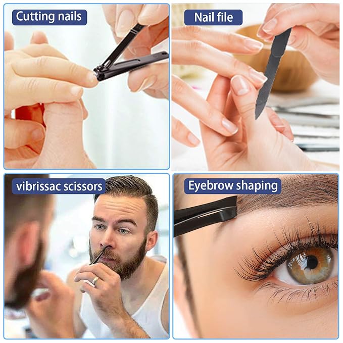 Manicure Pedicure Kit Nail Clippers Set Fingernails & Toenails Vibrissac Scissor 5 Pieces Best Care Tools for Man & Women with Travel Case (Gray/Black_A) (Gray/Black_A)-BrightBean Baby