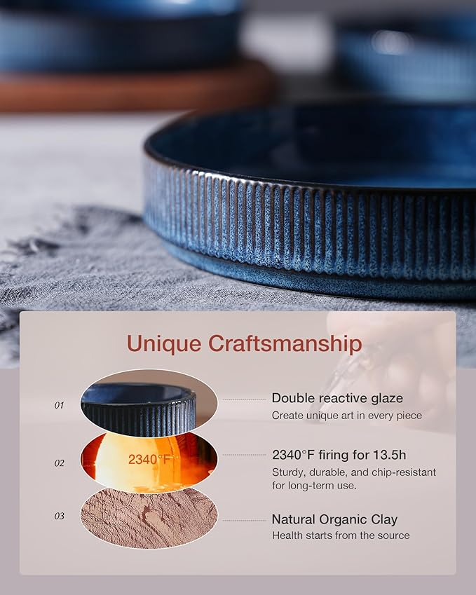 famiware Star 8.25" Pasta Bowls, Large Dinner Bowls Set of 4, Salad Bowl Plates, Shallow Bowls for Eating, Nebulas Blue