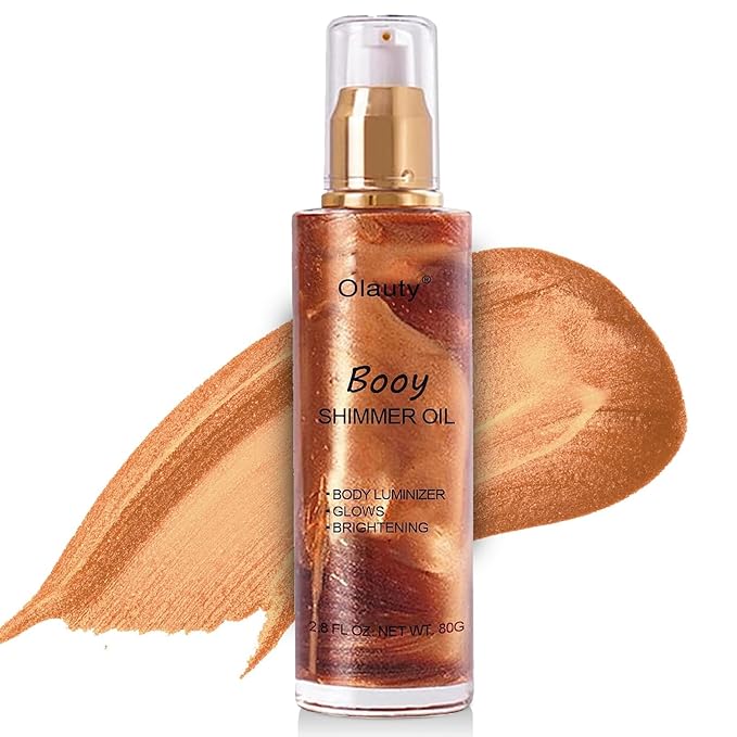 Shimmer Body Oil,Face and Body Liquid Luminizer,Waterproof Moisturizing Light Shimmer Glow Illuminator,Smooth Body Shimmer,Liquid Highlighter Makeup (Bronze Gold)-BrightBean Baby