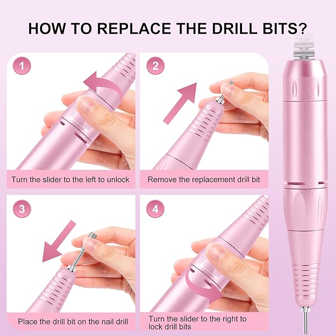 Professional Electric Nail Drill File:COSYGLOW Glitter Portable Cordless E-File Nail Drill Kit with 11 Drill Bits,30000 RPM Rechargeable Nail Drills Machine for Acrylic Nails Gel Polishing (Pink)-BrightBean Baby