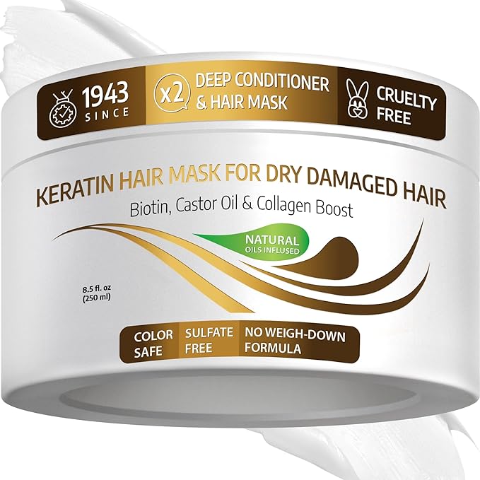 VITAMINS hair cosmetics Keratin Hair Mask - Deep Repair Conditioner with Biotin & Castor Oil - For Damaged, Dry, Curly, Straight, Thin & Fine Hair - Intense Collagen Protein Treatment-BrightBean Baby