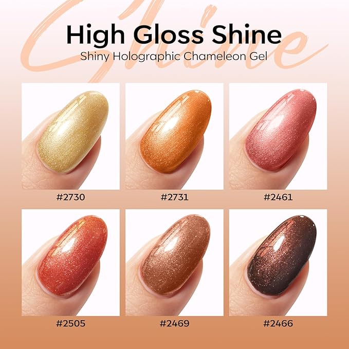 modelones Chameleon Gel Nail Polish Set, 6 Colors Fall Gel Polish Kit Glitter Shimmer Brown Orange Yellow Soak Off LED Nail Lamp Home Gift DIY Salon For Women Girl-BrightBean Baby
