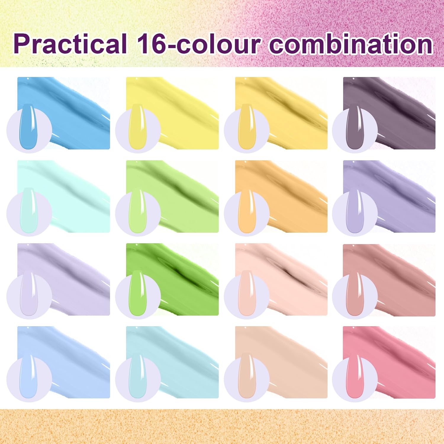 Gradient Painting Gel, 16 Colors Ombre Gel Nail Polish for Ombre Nails Aura Nails, French Manicure DIY Nail Art, Long-lasting High-glossy No-wipe Home DIY Palette Cloud Fluff-BrightBean Baby