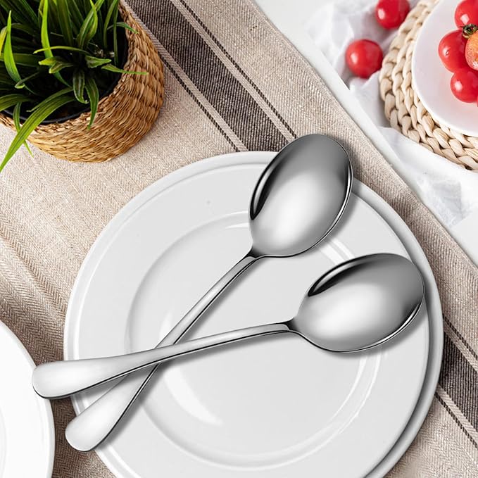 Stainless Steel Serving Spoons Set, 8pc, 10-Inch, Includes 8 Large Spoons, for Parties/Kitchen/Buffet/Catering, Dishwasher Safe