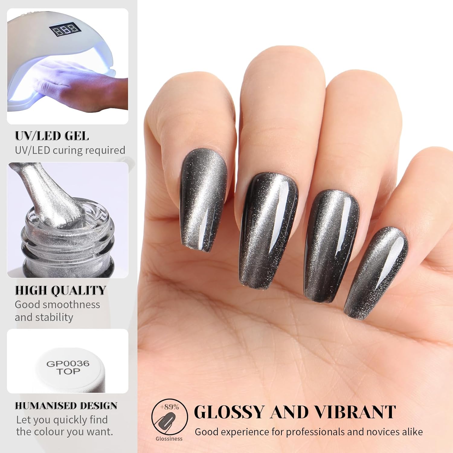 Crystal Cat Eye Gel Nail Polish,15ml Holographic Galaxy Gel Polish Soak Off UV LED Nail Lamp Magnetic Silver Shimmer Velvet Gel Nail Polish for Manicure Salon DIY Home - GP0082-BrightBean Baby