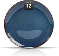 Organic Shape Restaurant Plate 9", Commerical Grade Catering Stoneware Plates in Ir-regular Organic Shape, Chip & Scratch Resistant, Glossy Reactive Glaze Blue, Case of 12
