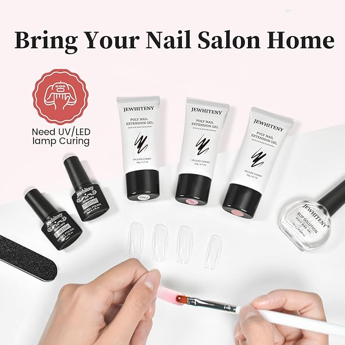 JEWHITENY Poly Nail Gel Set Clear Pink White Neutral Classic Color Poly Extension Gel With Base and Top Coat Slip Solution French Manicure for Home DIY Need U V Lamp Curing-BrightBean Baby