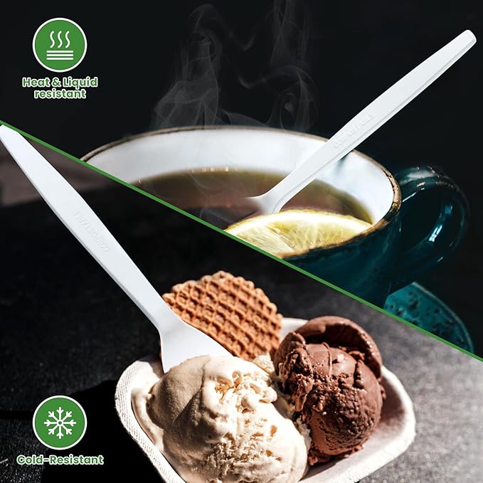 Extra Heavyduty Compostable Spoons [200 Count,6.7In] Disposable Cutlery No Plastic Spoons Large Biodegradable Utensils Eco Friendly Silverware Serving Flatware for Party,Daily Use,Picnic