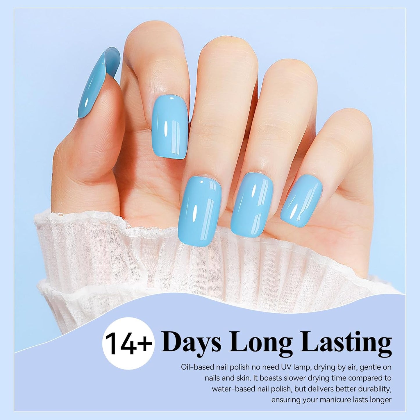 Blue Nail Polish Quick Dry Pastel Nail Lacquer Sheer Color, Light Blue Regular Fast Dry Fingernail Polish Bulk Non Gel Long-Lasting DIY Salon Gift For Women-BrightBean Baby