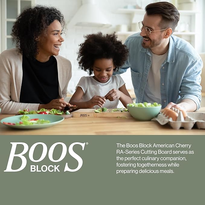 John Boos RA-Board Series Rectangular Wooden Cherry Cutting Board 20”x15” – 2.25” Thick, 20-lb Reversible Butcher Block with Edge-Grain & Finger Grips – Made in the USA