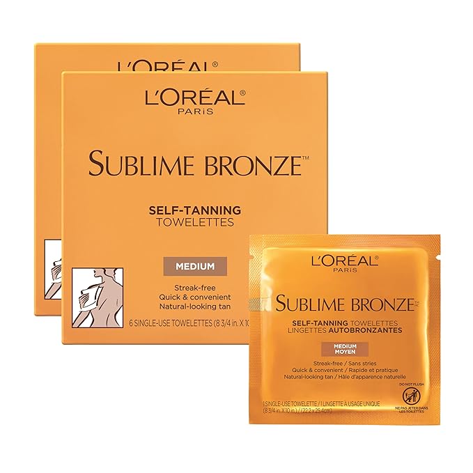 L'Oreal Paris Sublime Bronze Self Tanning Towelettes, Streak-Free, Natural Looking Tan, 6 ct-BrightBean Baby