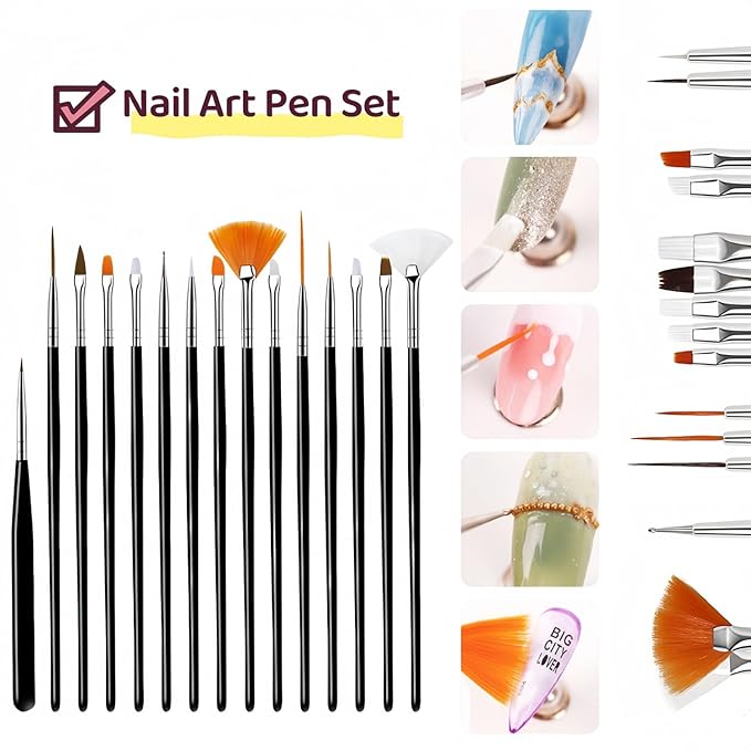 36Pcs Nail Art Brush Set, Acrylic Nail Brushes, Dotting Tools, Liner & Dust Brush, Drawing Pens For Gel Polish, sponge Polishing Rubs, Professional Nail Art Tools For Beginners & Salon Home Use-BrightBean Baby