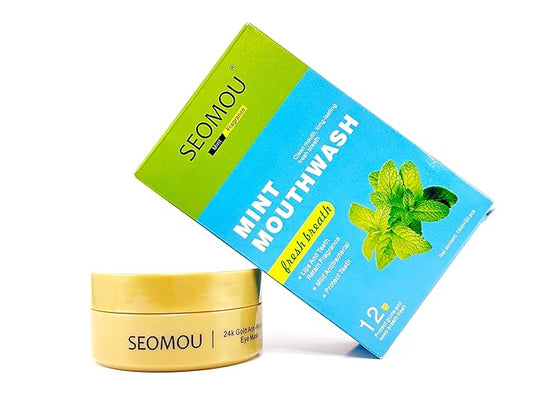 24K Gold Eye Mask Anti-Wrinkle 60 pieces + Portable Mint MouthWash Included Antibacterical Long Lasting Plant Extract 20 pieces-BrightBean Baby