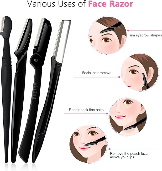 Eyebrow Razor Pack, Multipurpose Dermaplaning Face Razors for Women Facial Hair Removal/Exfoliating/Eyebrow Face Shavers/Peachfuzz, Bulk Straight Eyebrow Trimmers for Women-BrightBean Baby