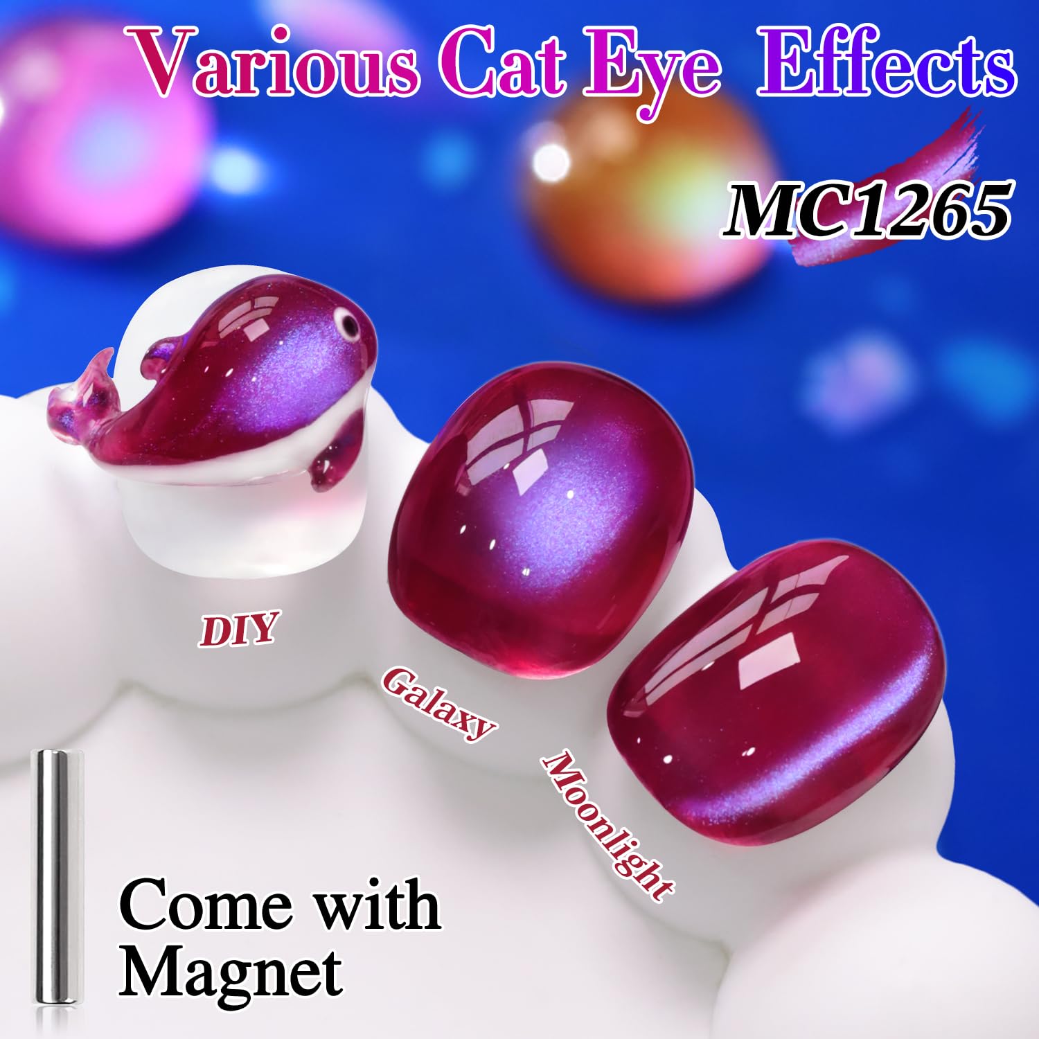 Double Rhythm Jelly Glass Cat Eye Gel Polish with Magnet 15ML Holographic Glitter Shimmer Translucent Sheer Color Magnetic Nail Polish Salon DIY at Home (Burgundy Purple-MC1265)-BrightBean Baby