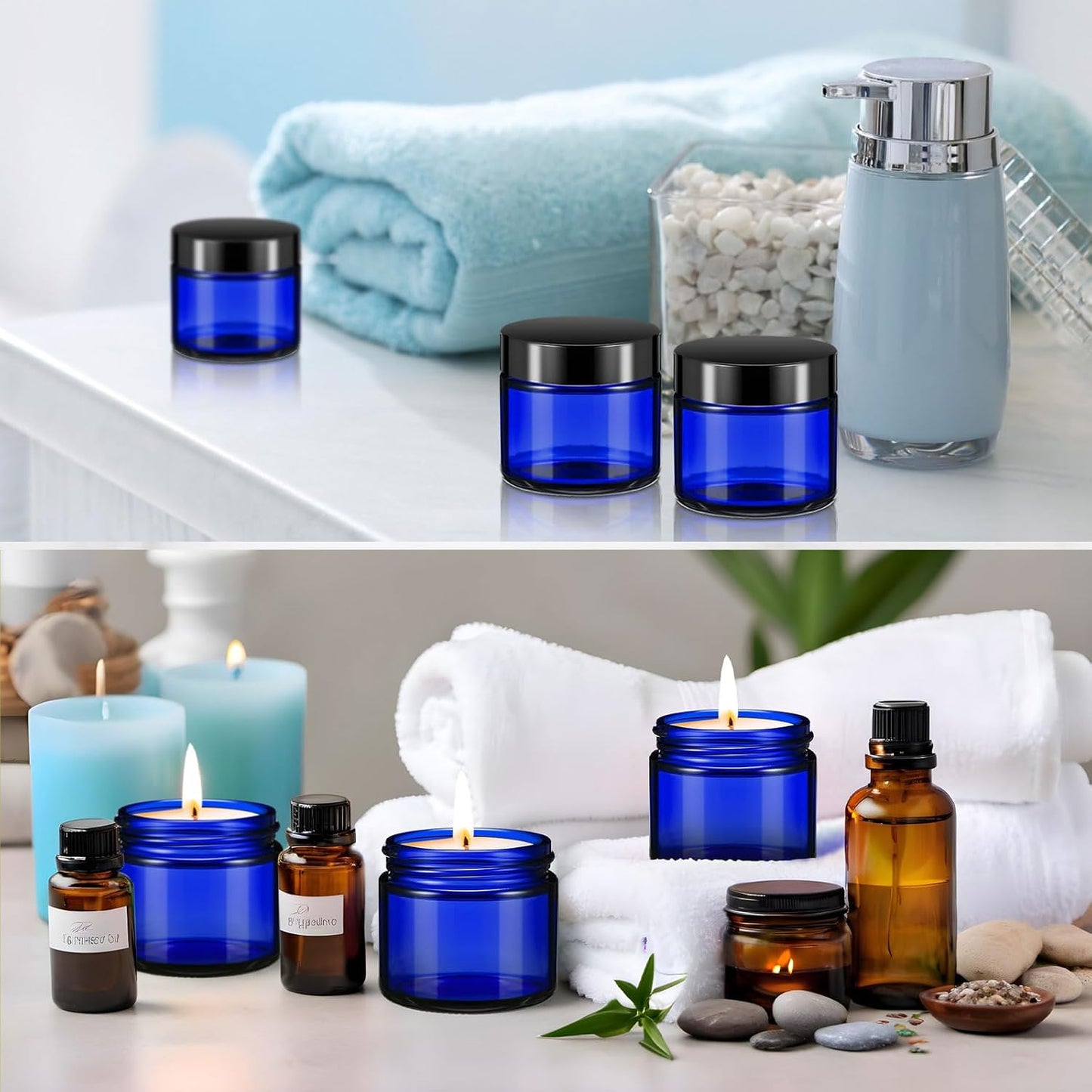 Domensi 32 Pcs 2 oz Glass Jars with Lids Travel Size Round Leakproof Empty Cosmetic Jars with Inner Liners Lid for Storing Makeup Lotions Face Cream Ointments Candle DIY Making (Cobalt Blue)-BrightBean Baby