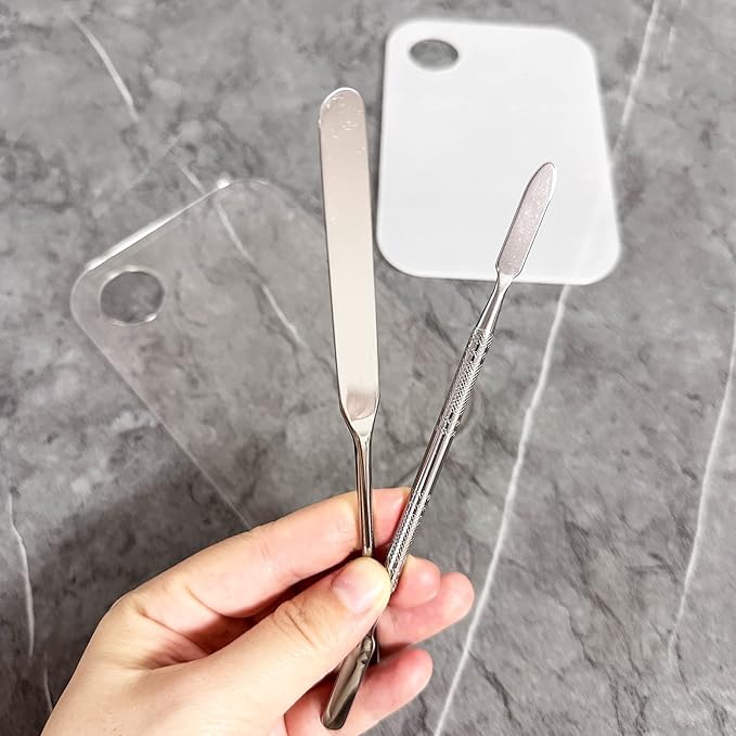 Stainless Steel Foundation Spatula with Makeup Mixing Palette, Foundation Makeup Tray Acrylic Makeup Palette Cosmetic Nail Art Color Mixing Tool Make Up Spatula, Pack of 4-BrightBean Baby