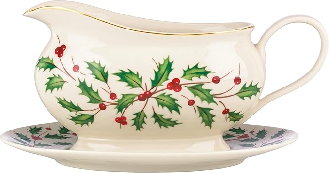 Lenox 843318 Holiday Gravy Boat and Stand, Christmas Hosting