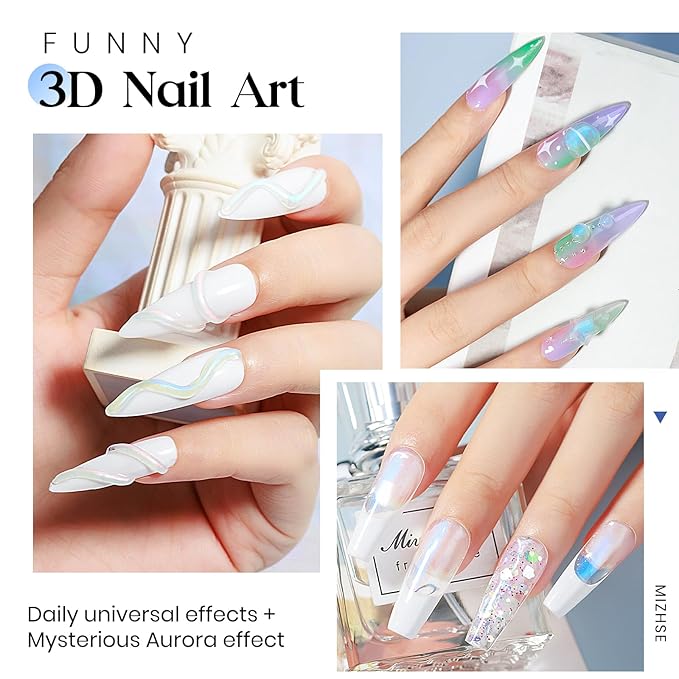 MIZHSE Non-Sticky Solid Builder Gel, Aurora Blue and Clear Sculpting Gel for Nails, Mermaid Pearl Building Carving Modeling Hard Extension 3D Nail Art Salon Home DIY-BrightBean Baby