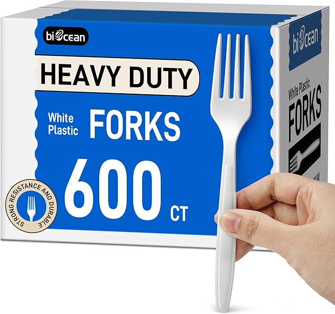 600Pack Disposable Plastic Forks Bulk White Heavy Duty Silverware - Value Pack Cutlery Set For Parties, Restaurant (600FORKS)