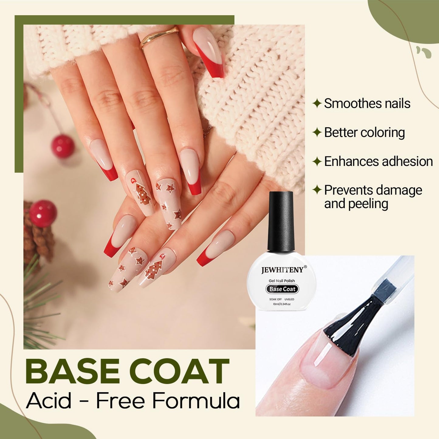 JEWHITENY 2 Bottles 10ML Gel Top Coat and Base Coat Set Gel Polish Long Lasting Glossy Shine Effect DIY Nail Art Design Need U V Lamp Curing-BrightBean Baby