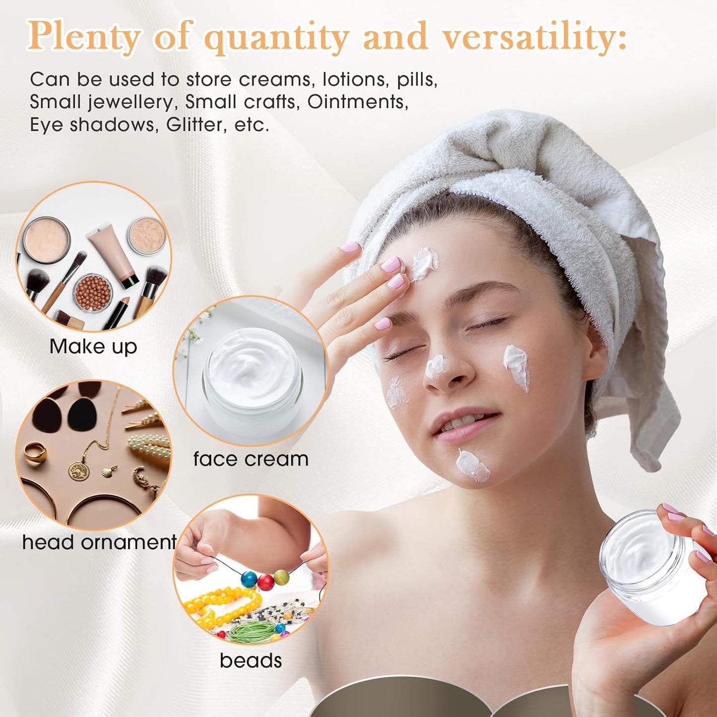 SATINIOR 100 Pcs Plastic Jars with Lids Small Containers Lids Wide Mouth Small Plastic Containers for Lotion Cream Rhinestones Body Butters Travel Storage(6 oz,White)-BrightBean Baby