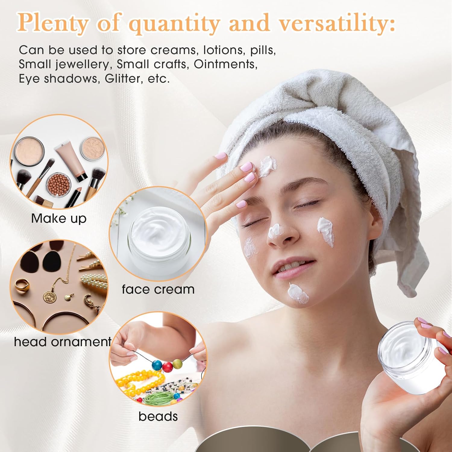 SATINIOR 100 Pcs Plastic Jars with Lids Small Containers Lids Wide Mouth Small Plastic Containers for Lotion Cream Rhinestones Body Butters Travel Storage(6 oz,White)-BrightBean Baby