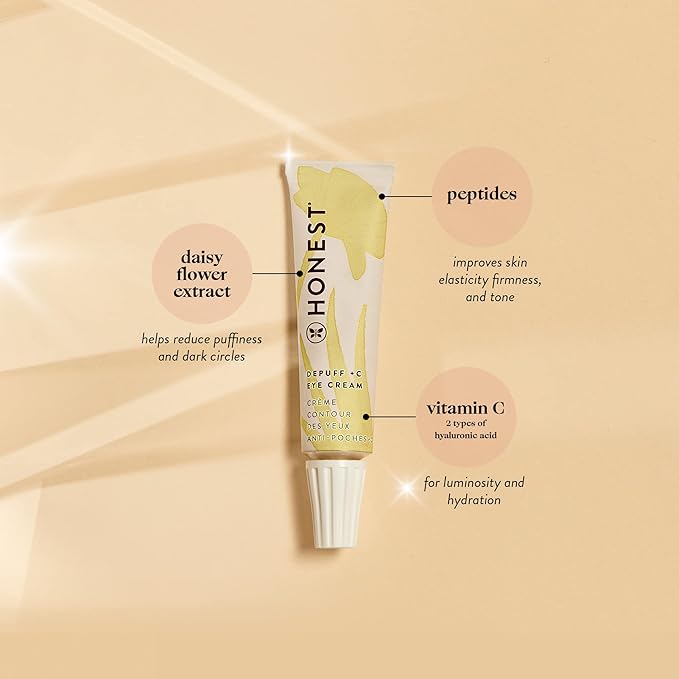 Honest Beauty Vitamin C Depuff Brightening Eye Cream | Reduces Dark Circles | Vitamin C, Daisy Flower Extract, Hyaluronic Acid | EWG Verified, Vegan + Cruelty Free | 0.5 fl oz-BrightBean Baby