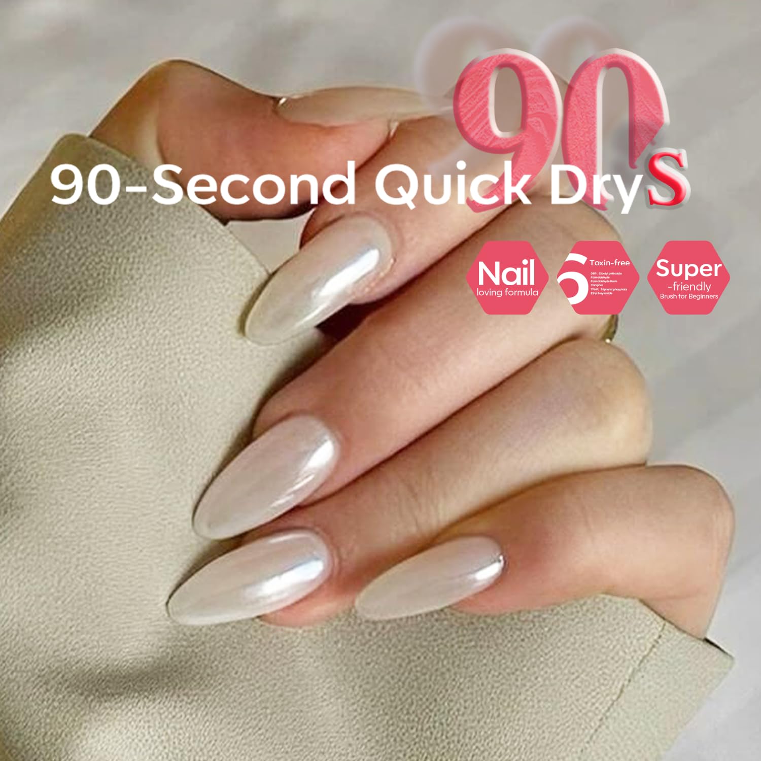 modelones Pearl White Nail Polish, Shimmer Glitter White 15 ml Quick Dry Nail Lacquer Strengthener Long Last Shine Fingernail Toe Nail Art DIY Home Travel Manicure Gift for Women Girls 0.5 Fl Oz-BrightBean Baby