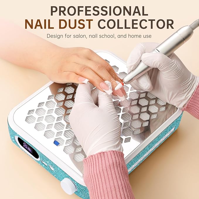 Nail Dust Collector, Rechargeable Dust Collector Nail Tech, Powerful Vacuum Fan Vent Dust Collector Extractor Dust Suction Machine for Acrylic Nails Polishing, Nail Salon&Home, Blue-BrightBean Baby