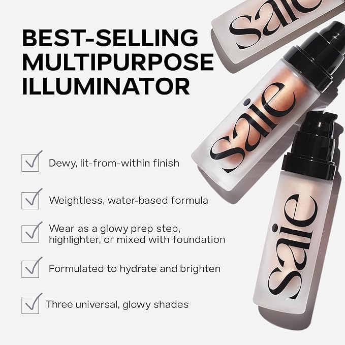 Saie Glowy Super Gel - Hydrating Makeup Primer and Illuminating Glow Serum Enriched with Vitamin C and Squalane Oil - All-Over Liquid Highlighter Makeup for Instant Glass Skin - Roseglow (1 oz)-BrightBean Baby