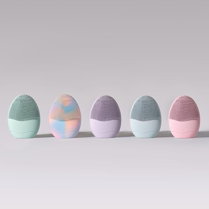 LOLLIPOP Dual-Sided Facial Cleansing Brush | Palm Size Silicone Face Exfoliator and Soft Fiber Cleanser | Manual Face Scrubber for Pores, Makeup Removal, Blackhead and Skincare Routine, Bubblegum-BrightBean Baby