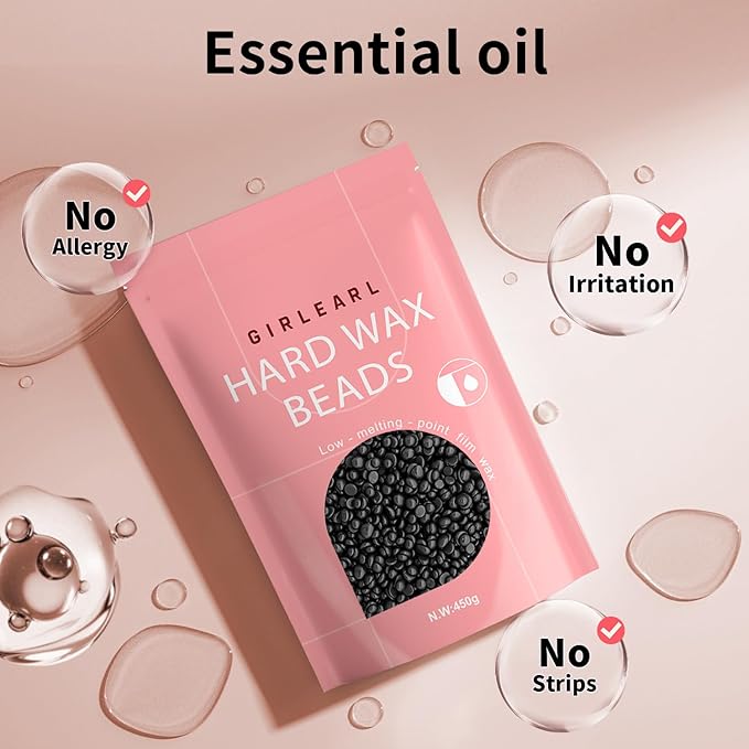 Hard Wax Beads, 1lb Wax Beans for Hair Removal, Hard Wax for Sensitive Skin at Home, Wax Refill Perfect for Legs, Facial, Brazilian Bikini, Eyebrow and Full Body for Women and Men (Black)-BrightBean Baby