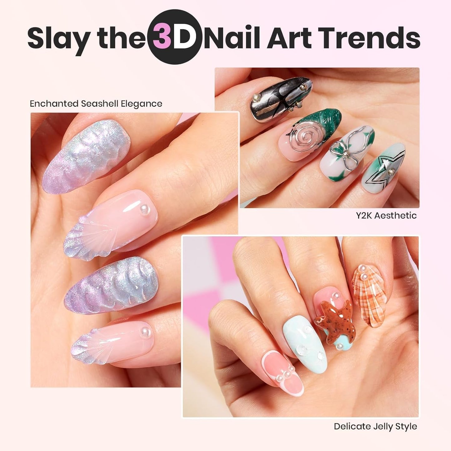 Beetles Solid Builder Gel for Nails, 20g *4 Colors Clear Pink White 3D Sculpting Gel Non-Sticky Hand Carving Nail Glue for 3D Nail Art with 3D Mold Chrome Nail Powder Tools Salon DIY at Home-BrightBean Baby