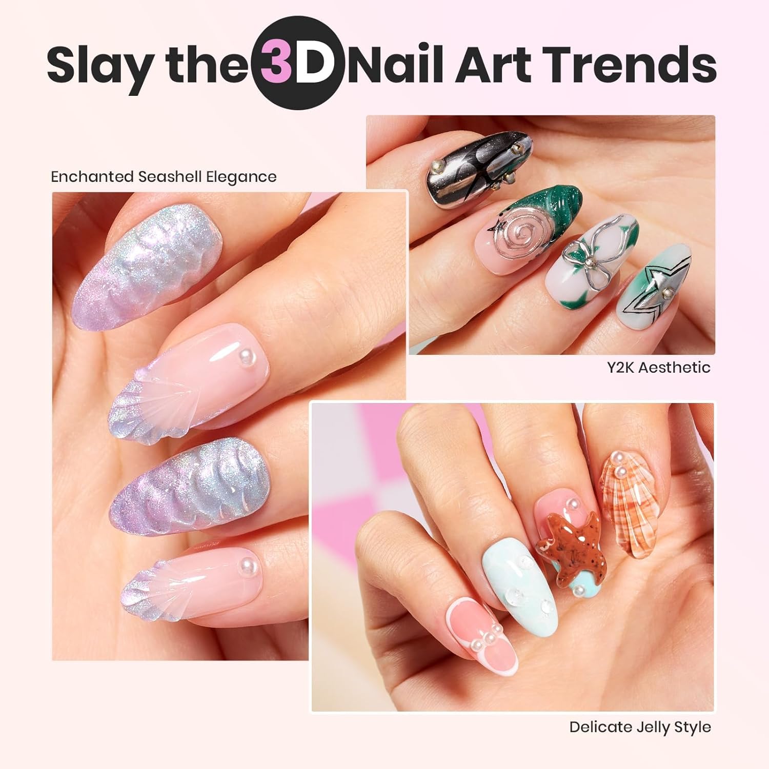 Beetles Solid Builder Gel for Nails, 20g *4 Colors Clear Pink White 3D Sculpting Gel Non-Sticky Hand Carving Nail Glue for 3D Nail Art with 3D Mold Chrome Nail Powder Tools Salon DIY at Home-BrightBean Baby