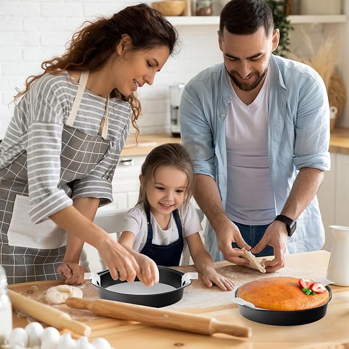 8 Inch Round Cake Pan with Handle, 3PCS Nonstick Cake Pans with 100 PCS Parchment Paper