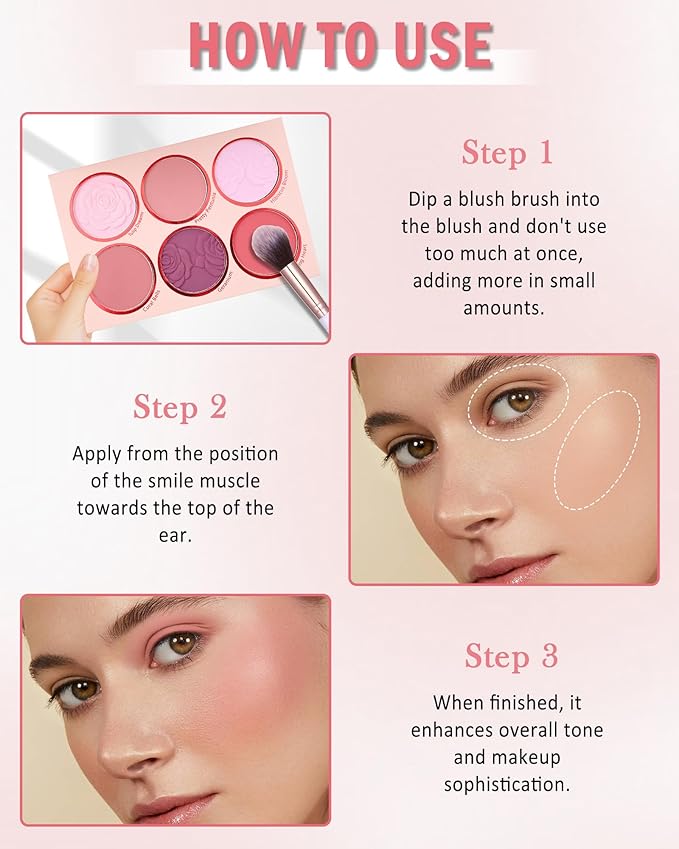 Matte Face Blush Palette with Brush-6 Color High Pigment Silky Mineral Blendable Blusher Contour Powder for Cheeks,Longlasting Facial Beauty Cosmetic,Mother's Day Makeup Gift for Women Girl-Set 02