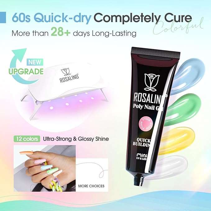 ROSALIND 12PCS Poly Nail Gel Kit with Mini Nail Lamp Nude Brown Cherry Pink Poly Extension Gel Kits-BrightBean Baby