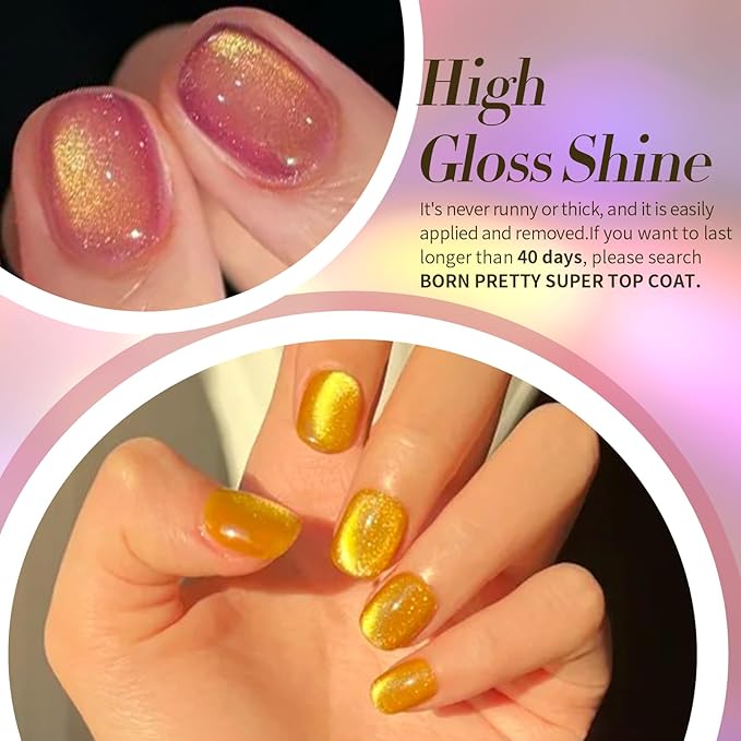 Born Pretty Cat Magnetic Eye Gel Nail Polish Spring Summer Neon Shimmer Glitter Holographic Aurora Rainbow Cat Magnetic Gel Polish Nail Art Manicure DIY at Home 6PCS-BrightBean Baby