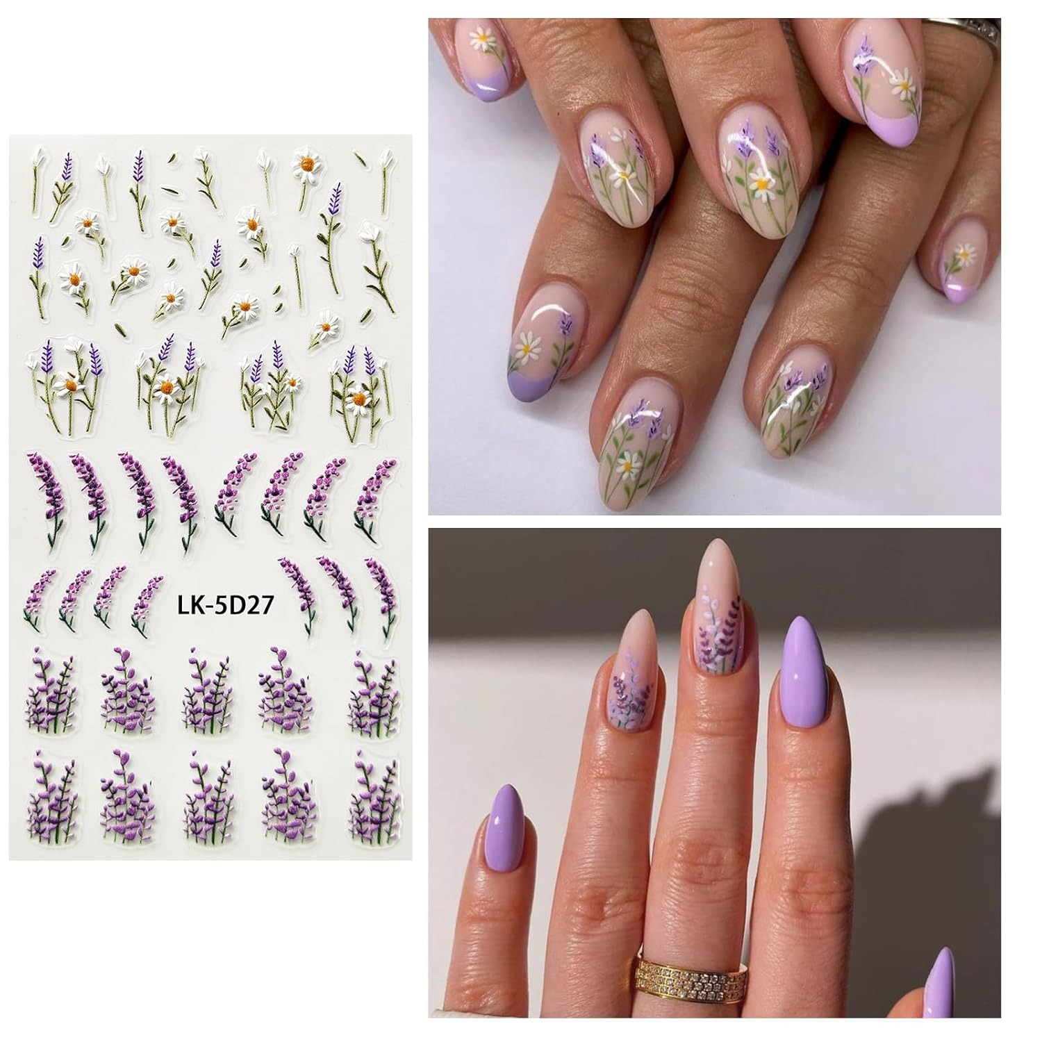 Flower Nail Art Stickers 5D Embossed Flower Nail Decals Spring Summer Pink Flowers Nails Design 3D Self-Adhesive Accessories for Women Nails DIY Decoration(6 Sheets)-BrightBean Baby