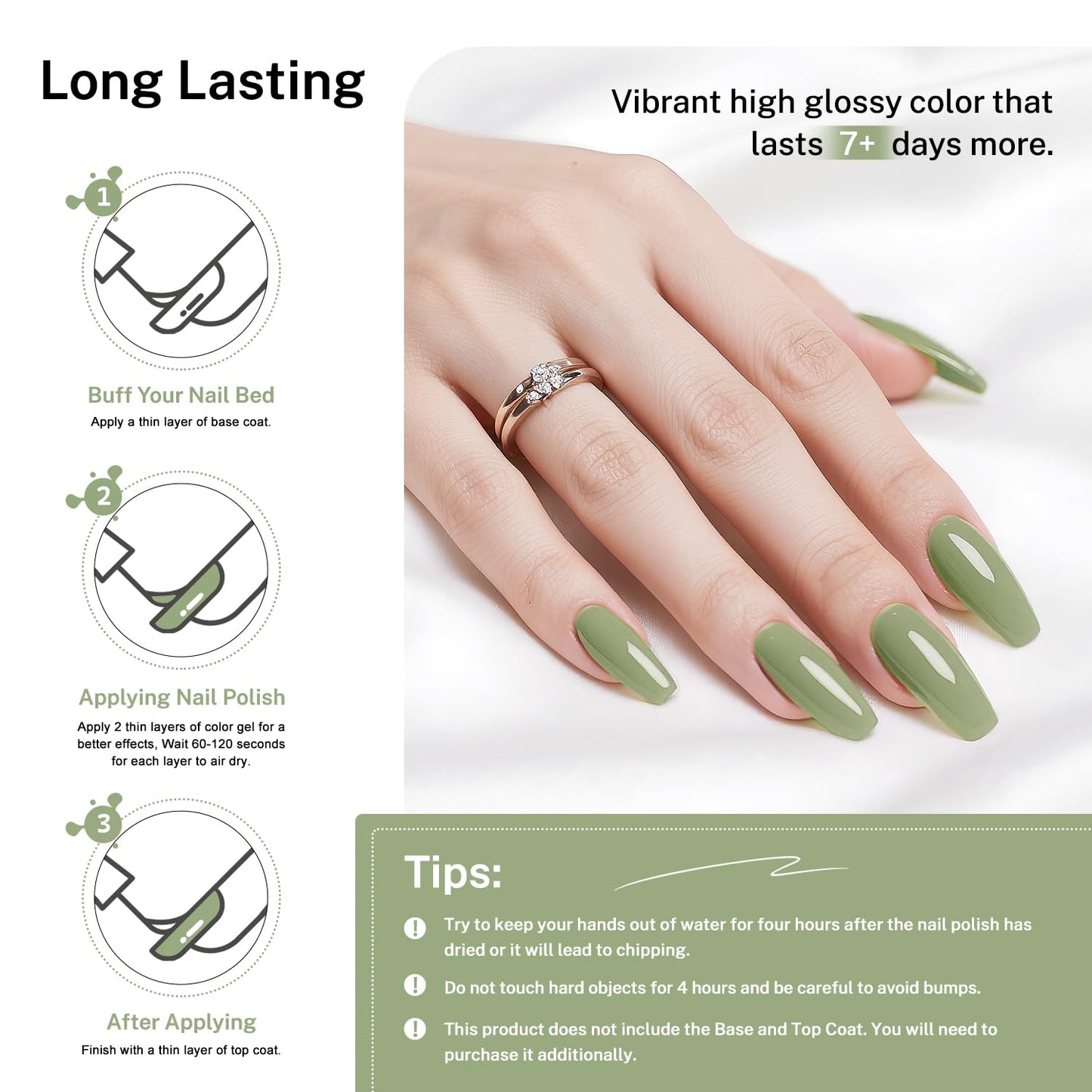 16.5ml Sage Green Nail Polish Large Volume Quick Drying Nail Polish, Fast Drying and Long Lasting Color Nail Art DIY Home Manicure Gift for Women-BrightBean Baby