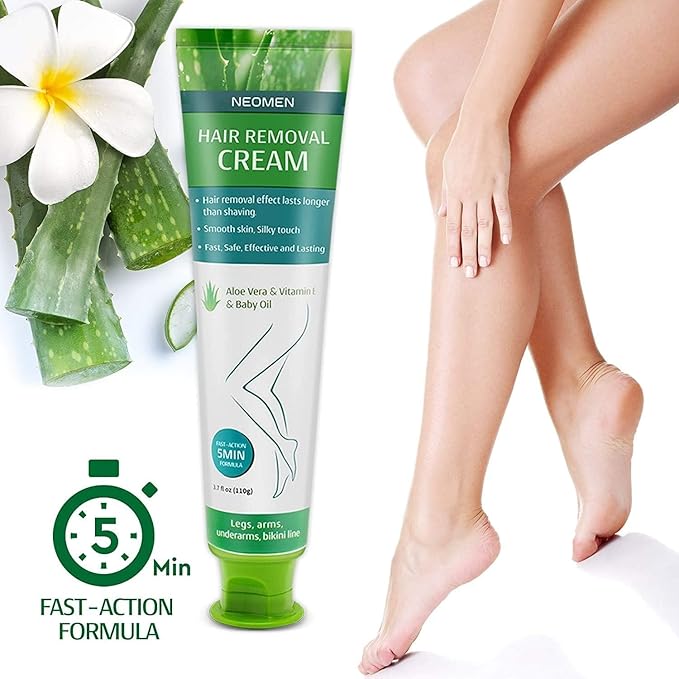 Hair Removal Cream for Men & Women : Painless Depilatory for Sensitive Skin & Intimate Areas, Moisturizing with Aloe Vera & Vitamin E, Safe for Face, Underarms, Bikini, Arms, Legs-BrightBean Baby