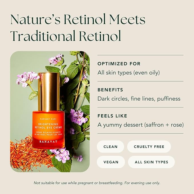 RANAVAT Brightening Retinol Eye Cream - Anti Aging Eye Cream and Dark Circle Corrector to Help Target Fine Lines - Enriched with Micro-Encapsulated Retinol, Bakuchi Seed, & Saffron (0.5 oz)-BrightBean Baby
