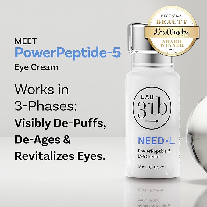 PowerPeptide-5 Eye Cream, Anti Aging Skin Care with Hyaluronic Acid, Peptides for Under Eye Circles, Wrinkles, Dewy, Soft, Plump Skin, Vegan, Paraben, Cruelty & Alcohol Free, 1.69 fl oz-BrightBean Baby
