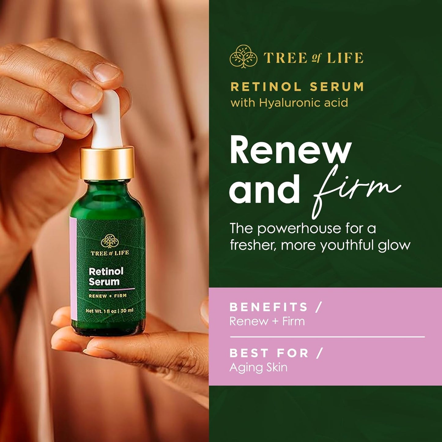 Tree of Life Beauty Retinol Serum, Skin Smoothing Face Oil for Dark and Age Spots and Fine Lines, Facial Serums for Dry and Sensitive Skin Care with Hyaluronic Acid for Soft Smooth Skin, 2 Fl Oz-BrightBean Baby