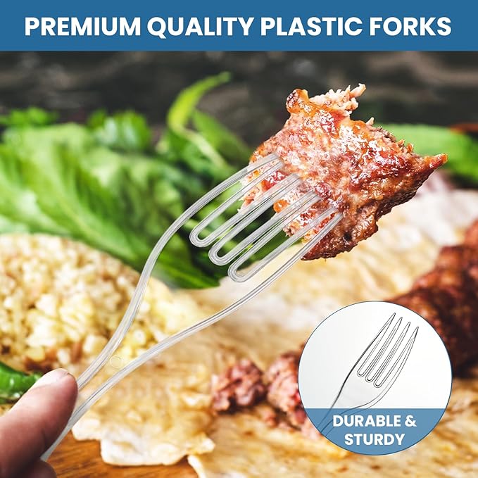 [210 Count] Clear Plastic Utensils Disposable 210 Forks Silverware Bulk Forks Bulk Heat Resistant Heavy Duty Silverware