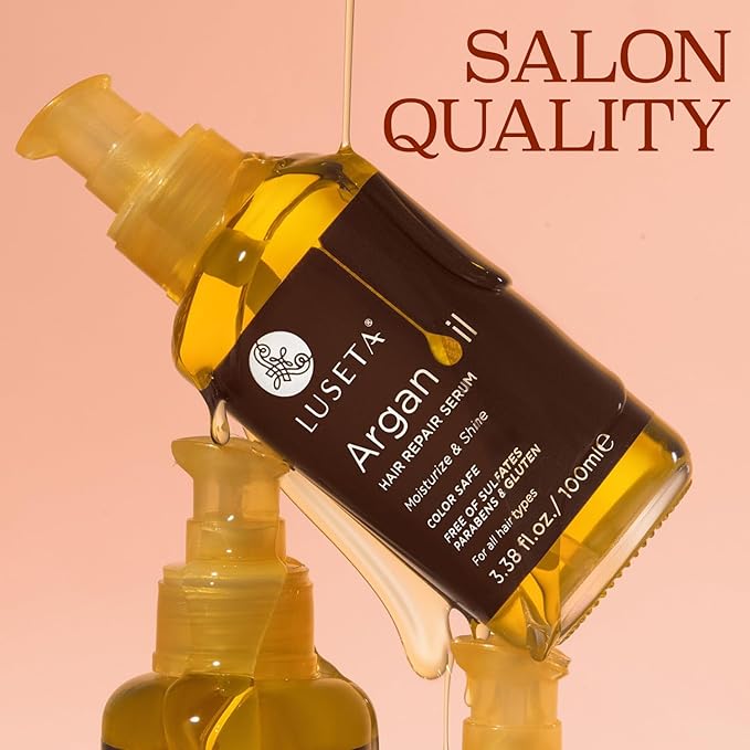 L LUSETA Argan Oil Hair Serum, 100% Pure Argan Oil for Frizzy Control Dry Damage , Repair, Shine Smoothing Strengthening & Nourishing, 3.38 Fluid Ounces-BrightBean Baby
