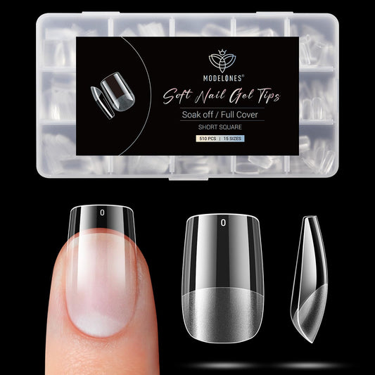 Modelones Short Square Fake Nail Tips - 510Pcs Gel Tips Pre-shaped Half Matte Full Cover Clear Acrylic Gel Kit False Press on Nails for Extension DIY Salon 15Sizes-BrightBean Baby