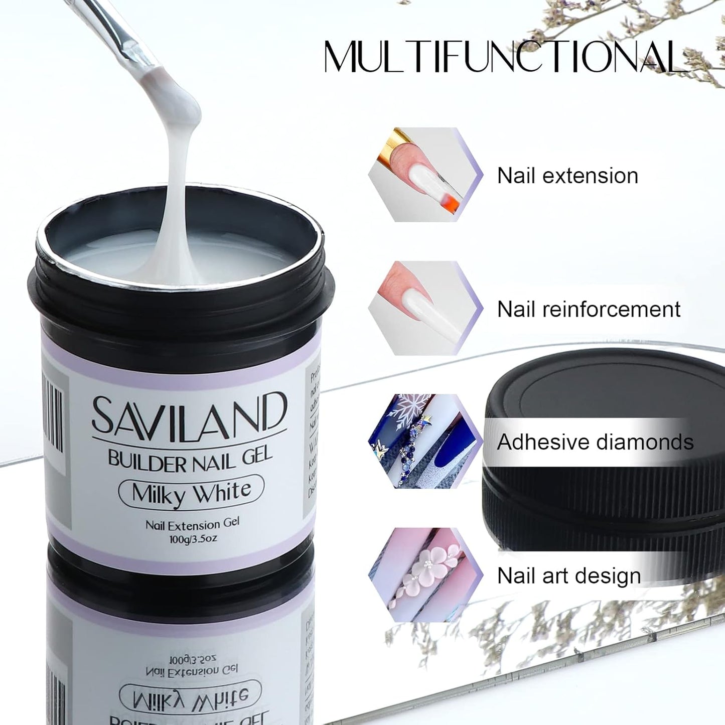 SAVILAND LED & U V Builder Nail Gel - 3.53 oz White Nail Extension for Professional Salon Gel Builder for Nails Hard Gel for DIY Nail Art Supplies Manicure Set, Gift for Women Ladies Girls-BrightBean Baby
